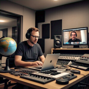 Equipo de producción musical trabajando en sesión virtual - Kael Sounds